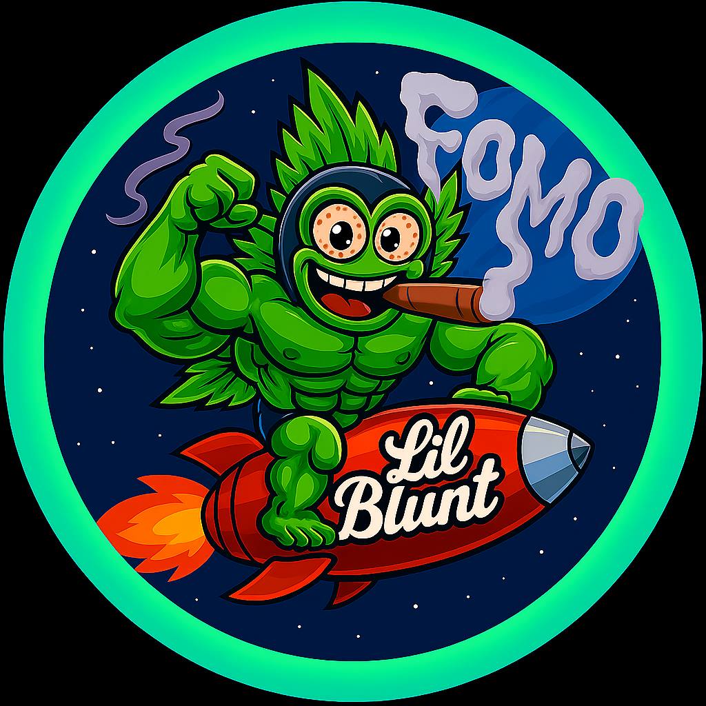 Lil Blunt — the bright green frontier outlaw riding his rocket through the Smoke Realm